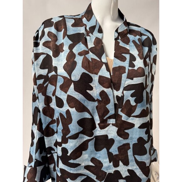 Nic+Zoe Swirling Sky Top Style F221632 Blue & Brown Abstract Print Blouse XL 100 - Picture 2 of 16